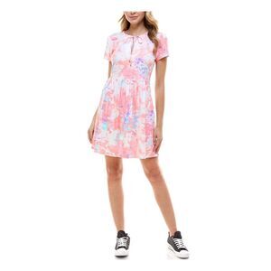 BEBOP Womens Pink Tie Dye Short Sleeve Keyhole Short Sheath Dress XS